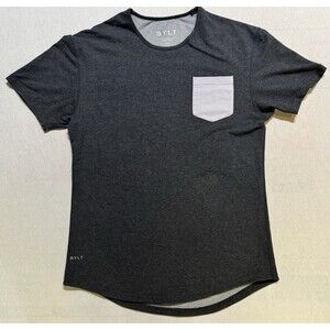 BYLT Drop Cut Lux Shirt Men Medium Grey White Pocket Short Sleeve Active Gym